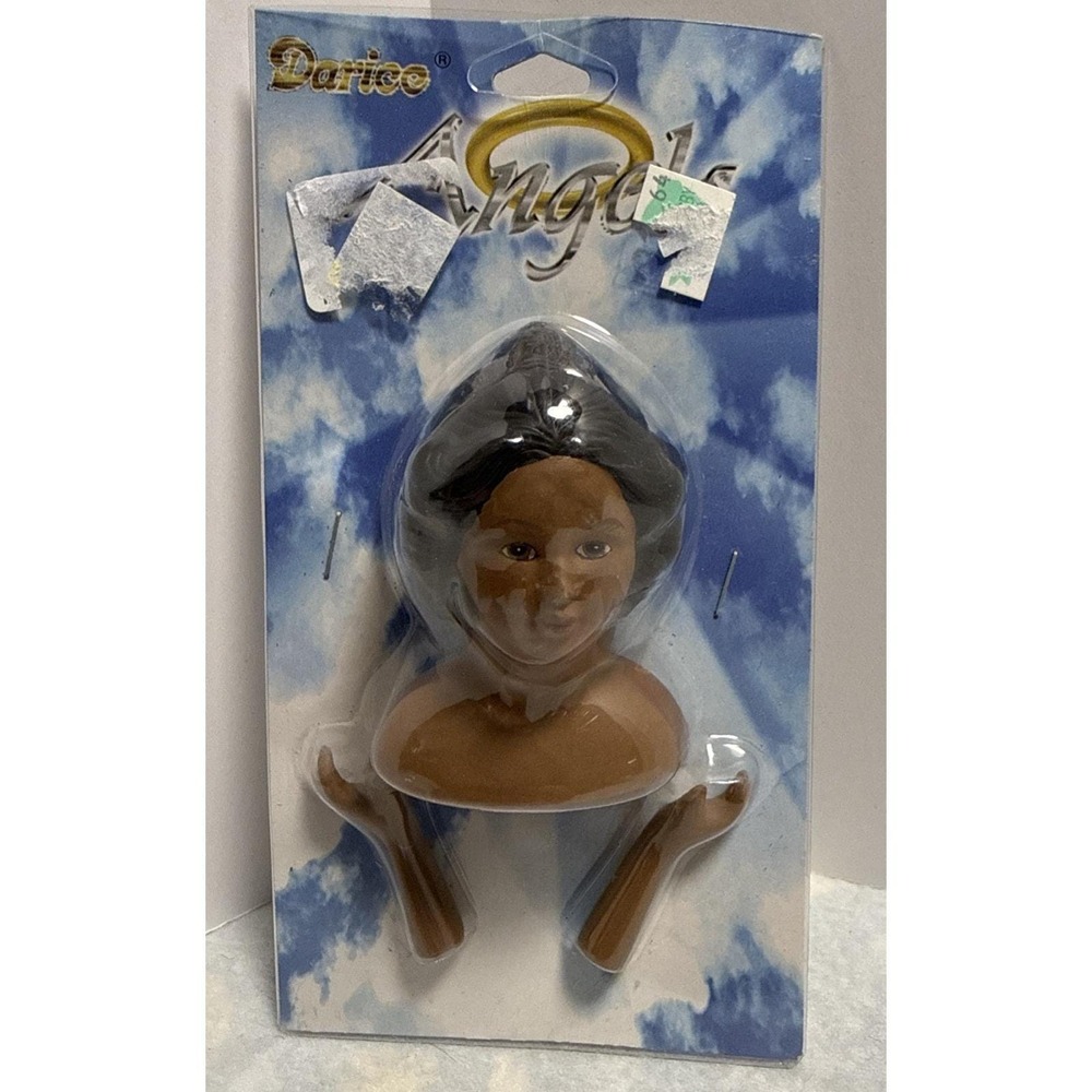 Vintage Darice Porcelain Angel Head & Hands 1236-61 NEW Black Hair
